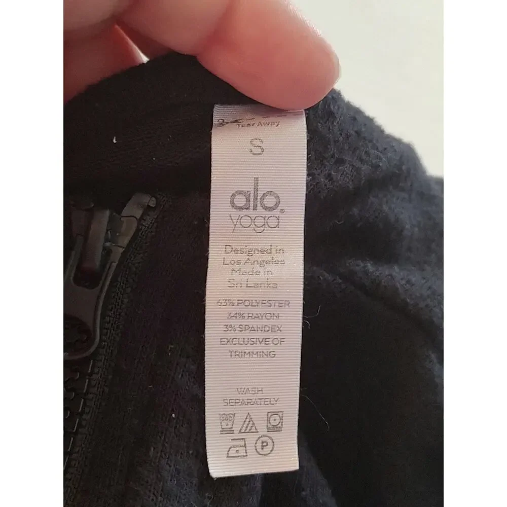 Alo Yoga Women Small Black Knit Hooded Full Zipper Alolux Soho Hooded Sweatshirt